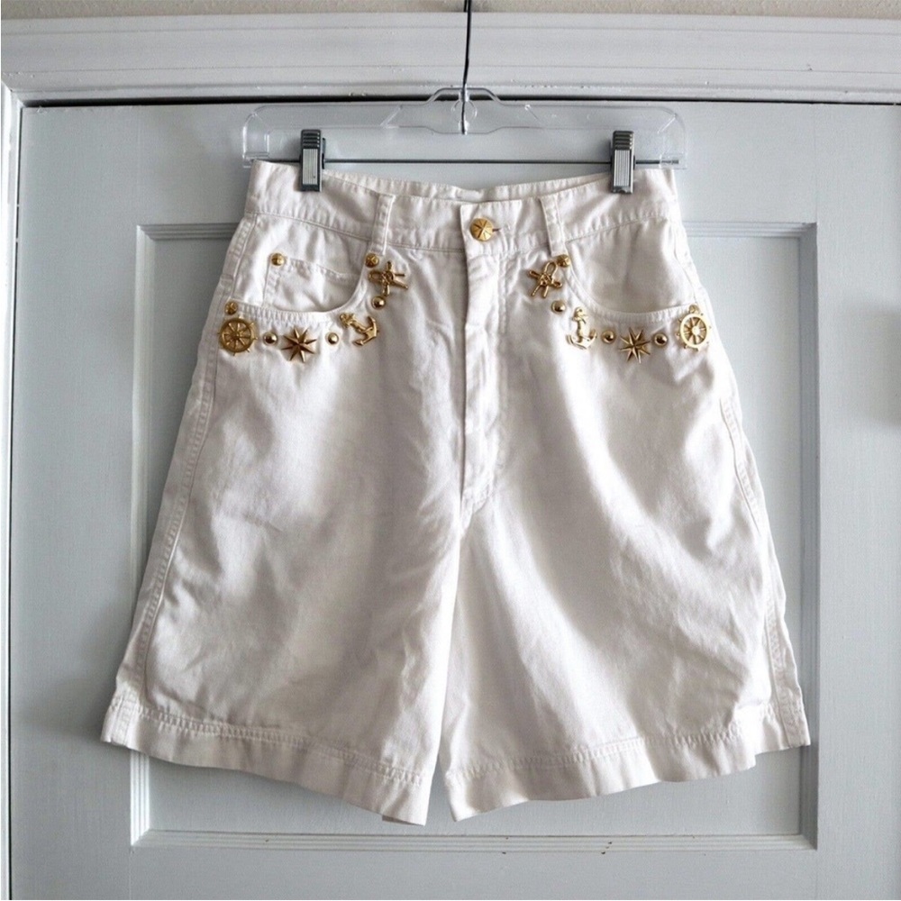 Vintage Mondi Nautical Gold White High Rise Mom Shorts Size 27